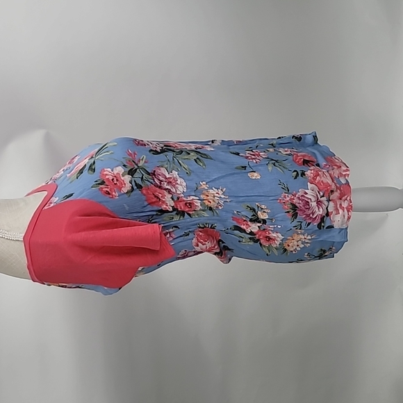 Blue choral floral short sleeve top Brenda's USA S NWT - Picture 3 of 7